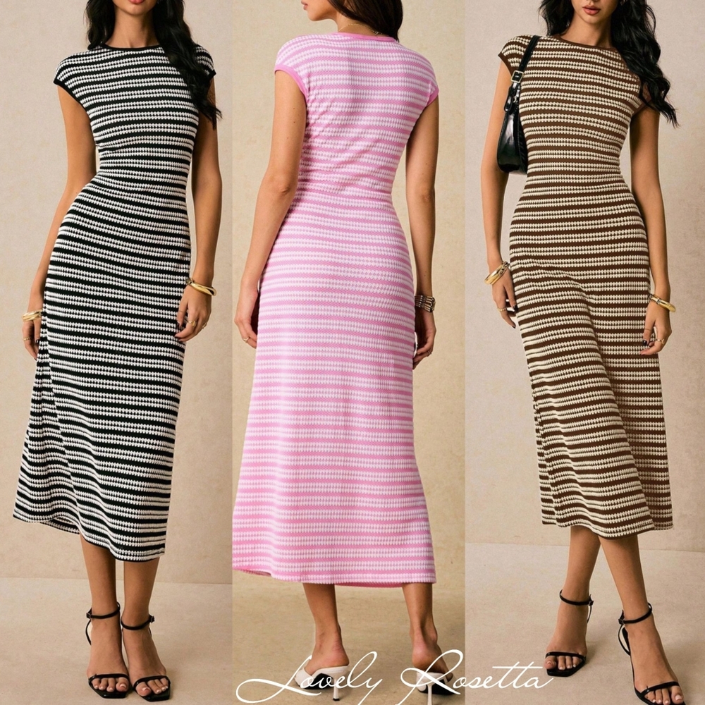 Pink Striped Midi Dress - Picture 5 of 12